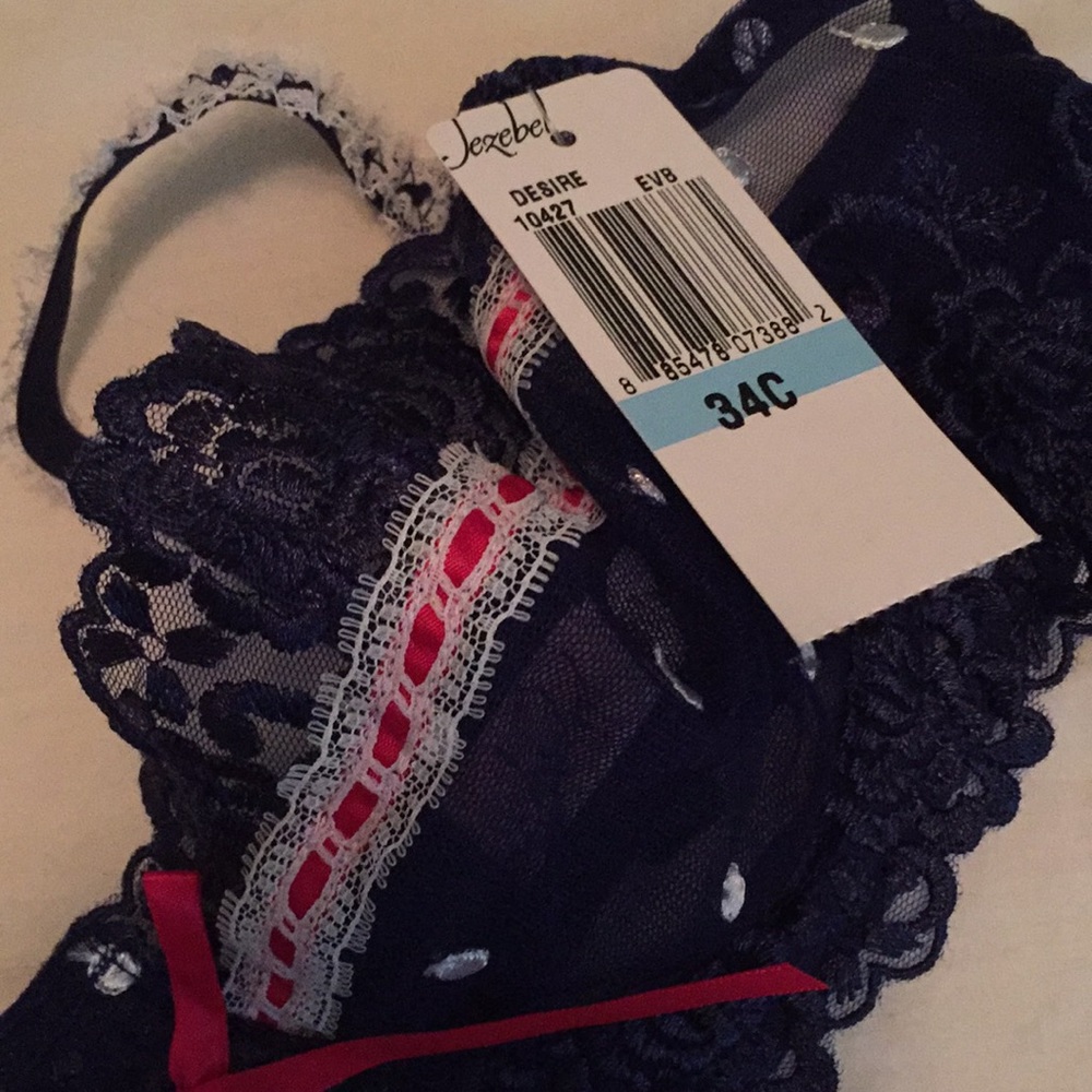 White and navy pok-a-dot sheer bra